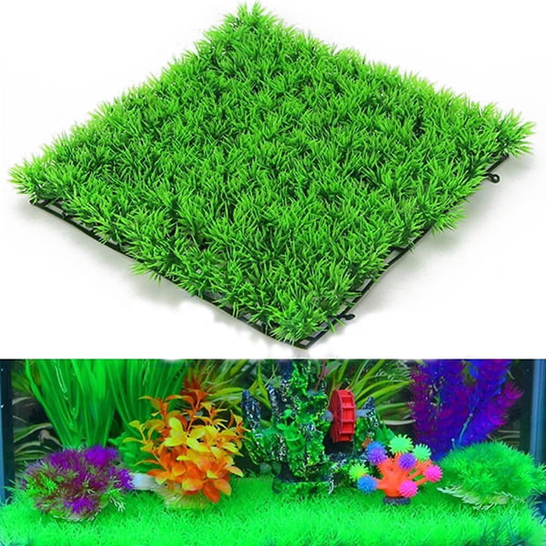 POPETPOP Fish Tank Square Artificial Grass Lawn Aquarium Fake Plastic Grass Mat Landscape Green Plants for Saltwater Freshwater Tropical Yard Garden Decoration