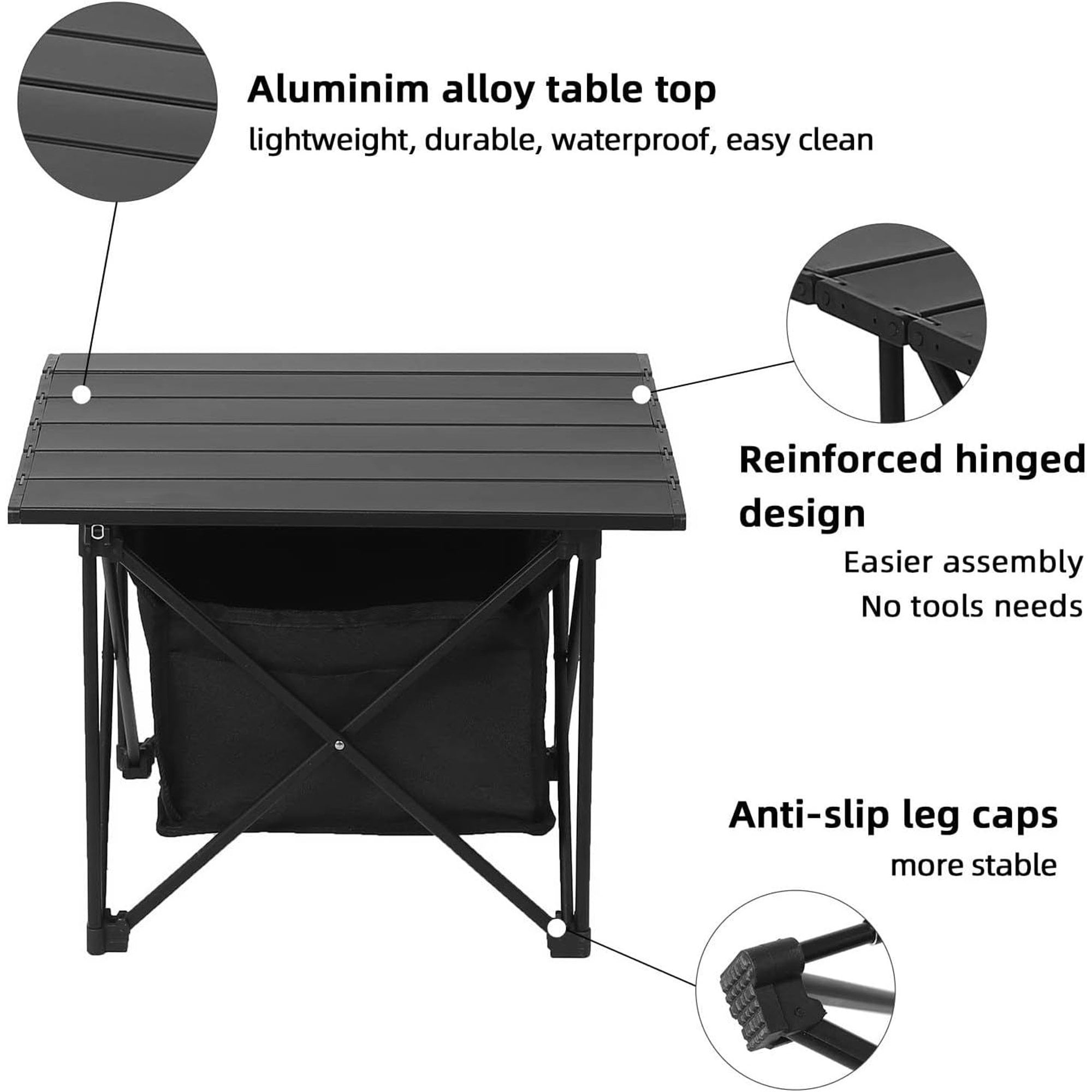 Portable Camping Table Ultralight Aluminum Camp Table Folding Compact Beach Table for Camping Hiking Backpacking Outdoor Picnic (Reinforced Frame-Small)