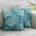 thumbnail image 3 of COMIO Nautical Coastal Pillow Covers Farmhouse Aqua Teal Turquoise Coral and Starfish Decorative Throw Pillows Square Cushion Cover for Home Couch Sofa Patio Bedroom, 3 of 5