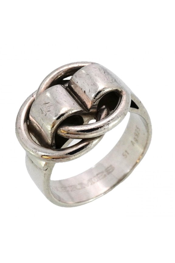 Pre-Owned Hermes Dezaneau Ring, Silver 925, #51, Women's