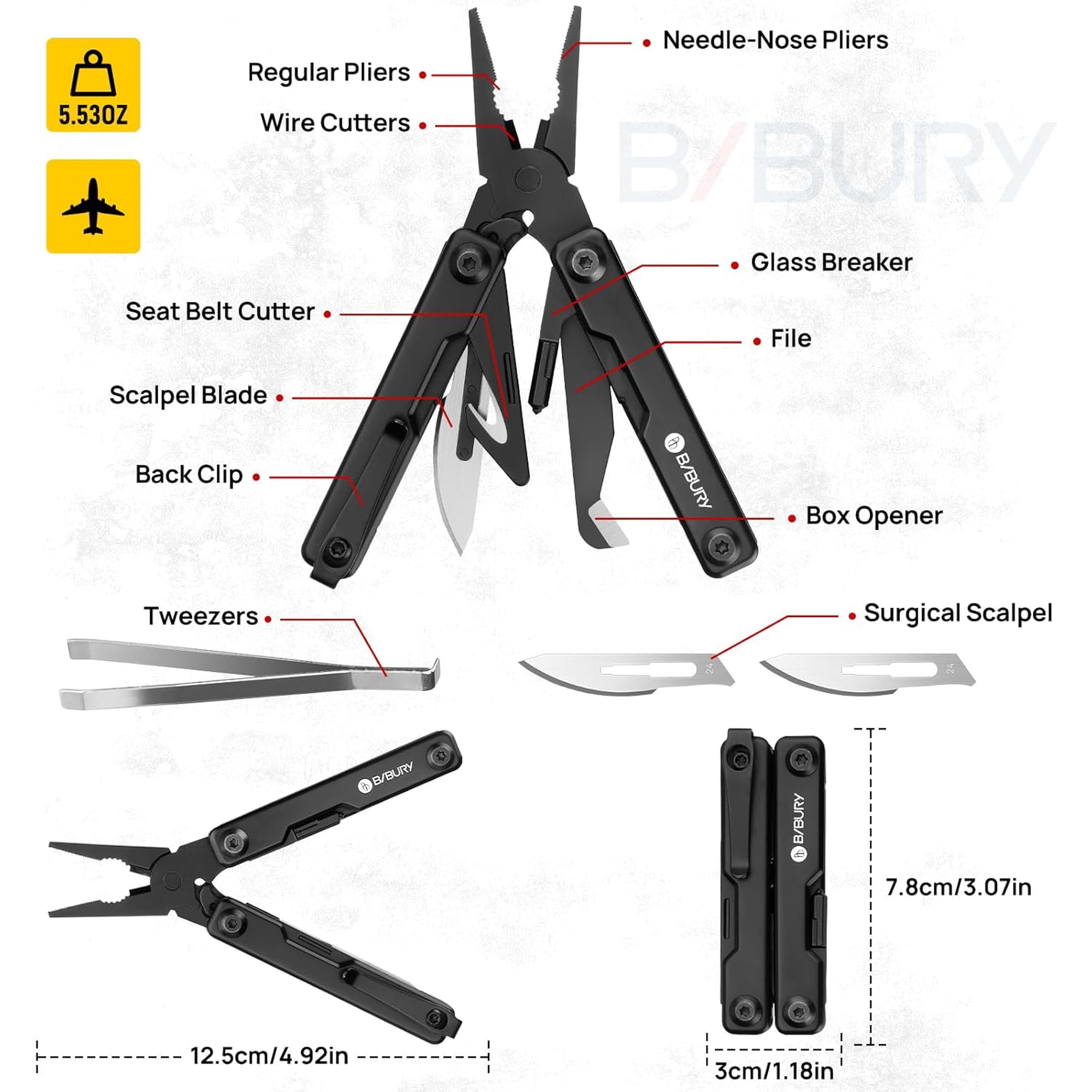LABAKUI-Mini Multitool Pliers BI2051AB Mini EDC Multi Tool with Pocket Clip for Outdoor Survival Gifts for Men and Women Gifts for Him Husband Boyfriend Essential EDC Gear Tool