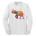 thumbnail image 2 of Wild Bobby, Colorful Walking Good Luck Elephant Animal Lover Mens Long Sleeve Shirt, White, X-Large, 2 of 3