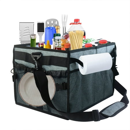 Large Grill and Picnic Caddy with Paper Towel Holder,BBQ Organizer for Utensil,Plate,Condiment,Collapsible Easy Carry Griddle Caddy,Must Haves for Outdoor,Camper,Travel,Car,RV