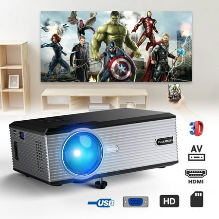 FLOUREON Home Theater Video LCD Projector Portable 30% Upgraded Brightness Support HD 1080P for Home Outdoor Entertainment Connect with HDMI Cable