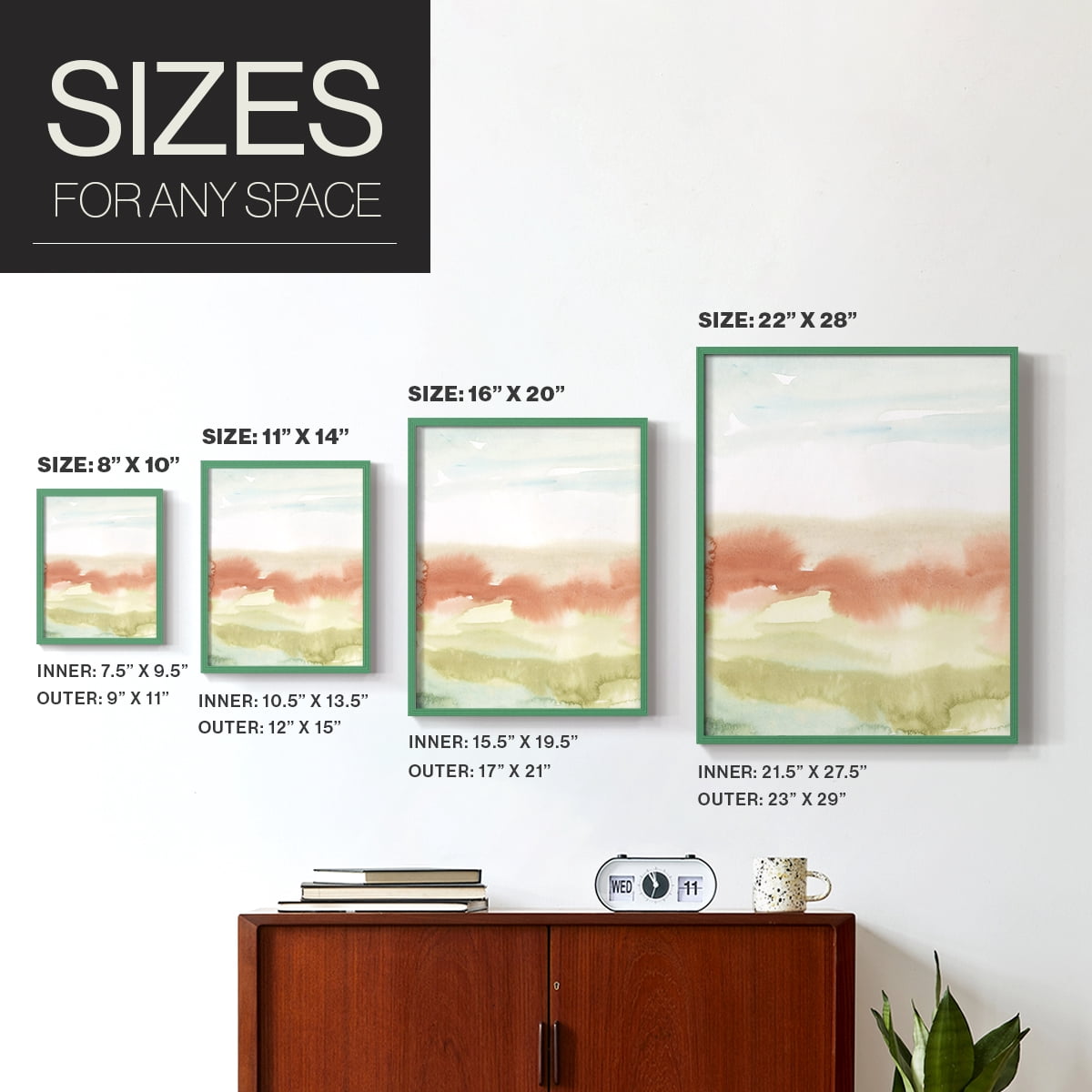 Blushing Sunrise I Framed Print in Green Solid Wood Framed Print No Nail Hanging