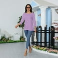 thumbnail image 6 of Womens Shirts Loose Fit 3/4 Sleeve Tops Solid Color Crew Neck Blouses Fall Plus Size Tee Shirt Dressy Elbow Tunic Tops With Pocket Purple M, 6 of 9