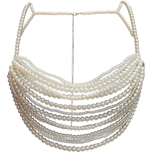 Womens Pearl Body Chain Bra Handmade Beaded Bikini Body Chain Fashion Multi Layered Simulated Pearl Bikini Body Jewelry