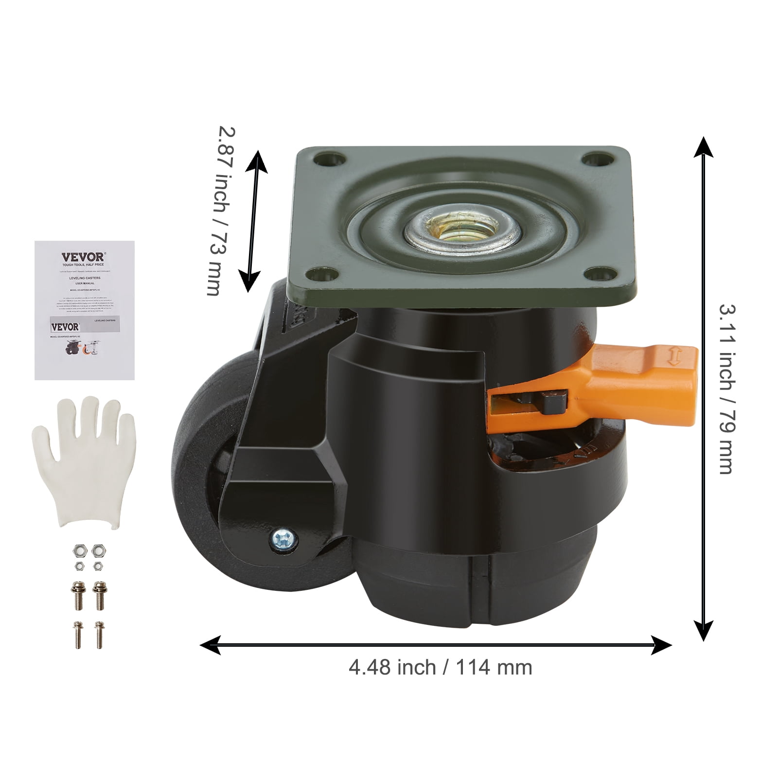 VEVOR Leveling Casters, 4-Pack Heavy Duty 360° Swivel Caster Wheels Hold up to 1100 lbs Load, 2 inches Caster Diameter, Adjustable Casters with Upgraded Handle Design and Feet for Workbench & Machine