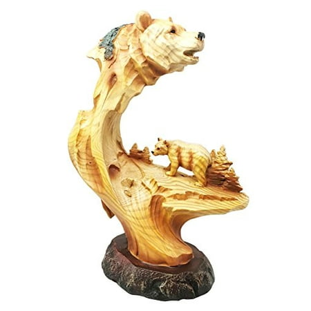 - Rustic Woodland Grizzly Bear Roaming The Hills Hunting Figurine Faux Wood Statue