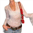 thumbnail image 2 of Top Corto Ajustado de Encaje con Escote en V Profundo y Larga para Mujer L, 2 of 10