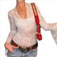 thumbnail image 2 of Top Corto Ajustado de Encaje con Escote en V Profundo y Larga para Mujer L, 2 of 10