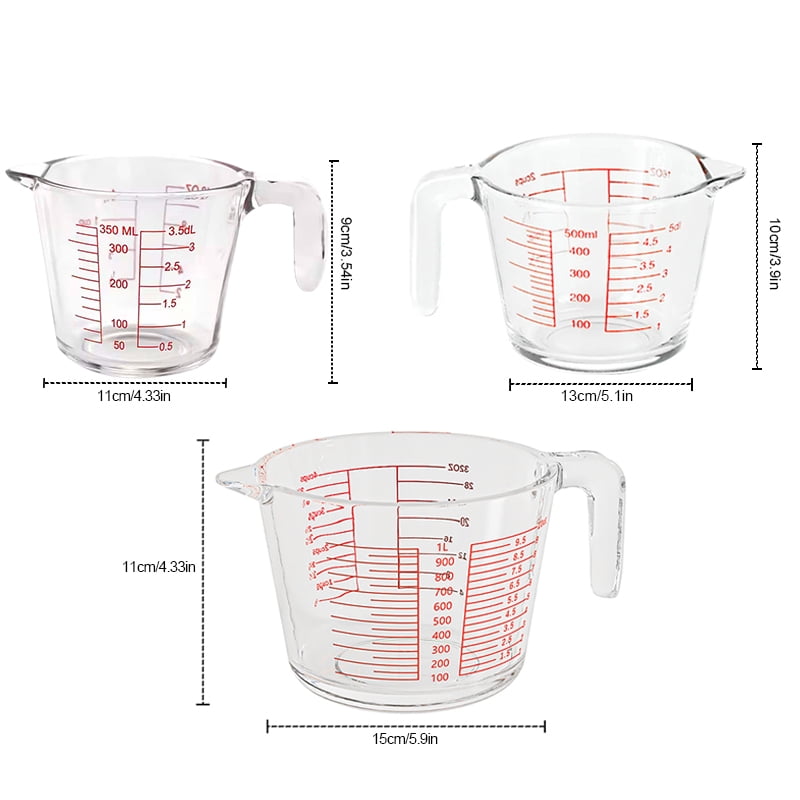 Glass Measuring Cups Set of 3 – 1/2/4 Cup, Heat Resistant, Dishwasher Safe, Raised Markings