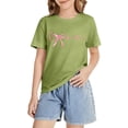 thumbnail image 4 of YunPes Girls Short Sleeve Shirts Cute Bow Knot Print Shirt Summer Crewneck Casual T Shirt Tops Tee School Streetwear Dance T Shirt, 4 of 8
