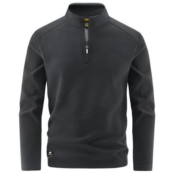 ZCFZJW Mens Quarter Zip Pullover Fleece Sweater Casual Fall Winter Thick Warm Long Sleeve Stand Collar Sweatshirt Lightweight Thermal Jacket Black L