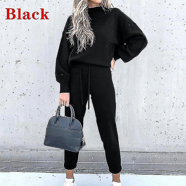Women's Tracksuit Long Sleeve Round Neck Sweatshirt + Drawstring SweatpantsM