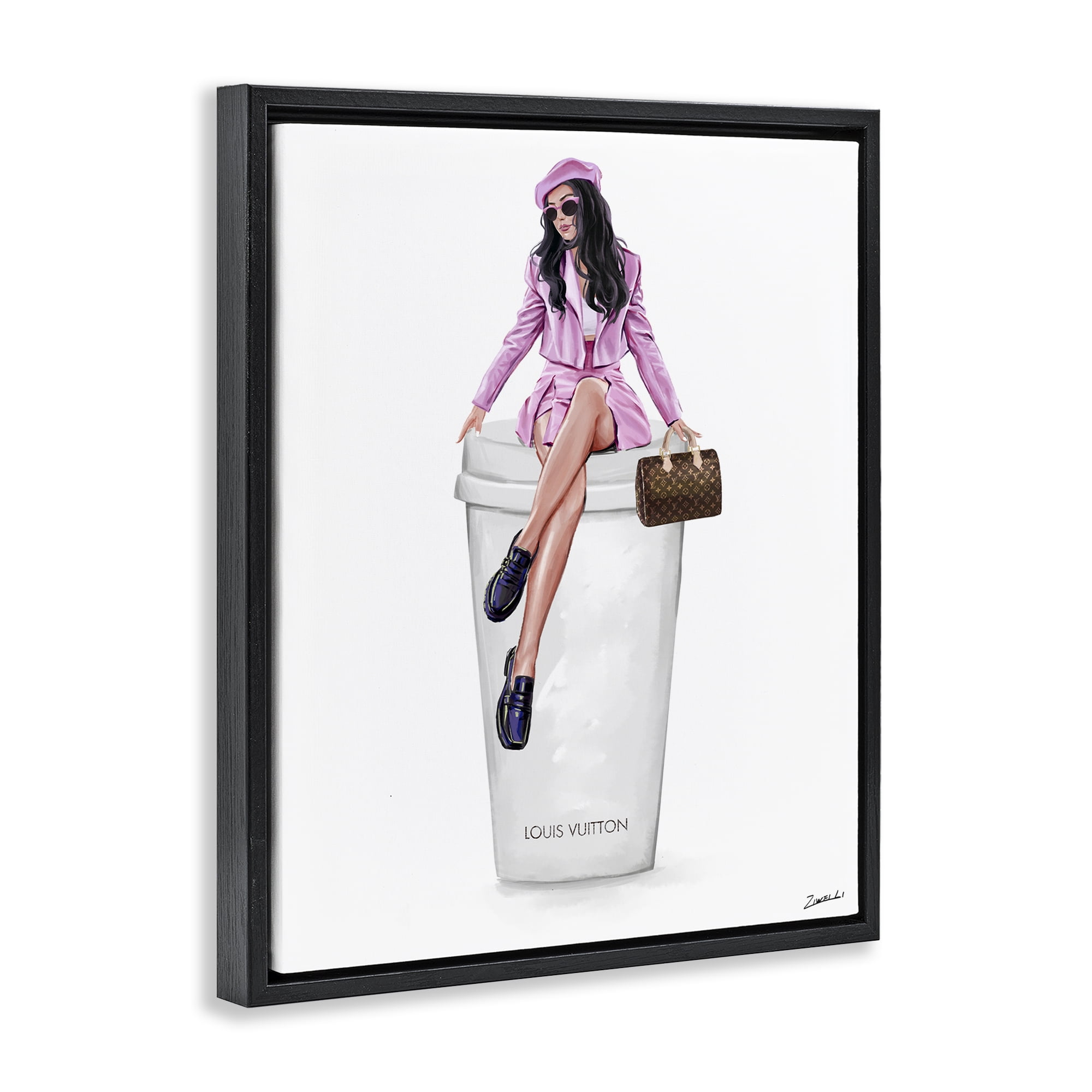 Stupell Industries Sassy Chic Fashionista People Painting Black Floater Framed Canvas Art Print Wall Art, 17 x 21