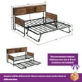 thumbnail image 2 of Homieasy Twin Size Daybed with Trundle, Daybed with Charging Station & Storage Headboard, Heavy Duty Metal Sofa Bed Frame with Pop-up Trundle for Living Room, Bedroom and Guest Room, Rustic Brown, 2 of 9