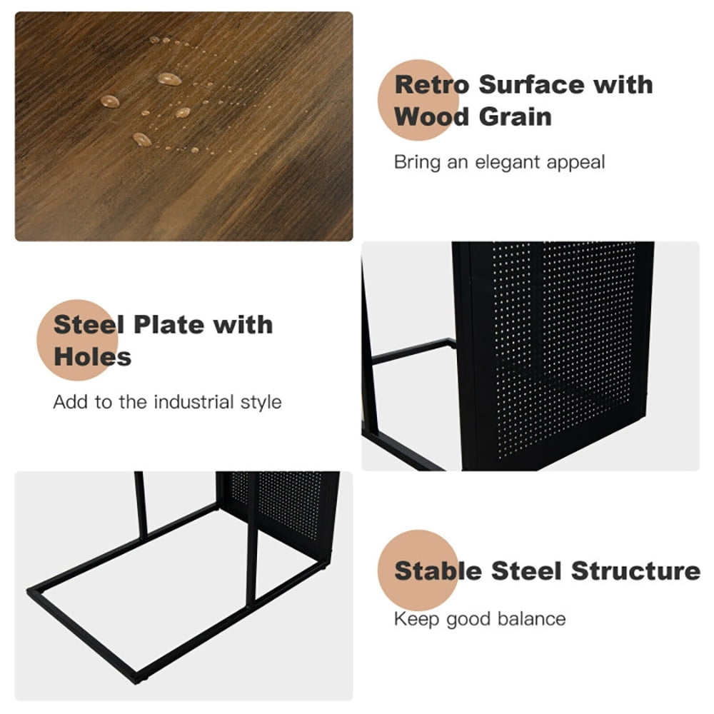 Finihen End Side Table, 2-Tier C-Shaped Reversible End Table with Wooden Shelf, for Living Room, Bedroom, Brown Finihen End Side Table, 2-Tier C-Shaped Reversible End Table with Wooden Shelf, for Living Room, Bedroom, Brown