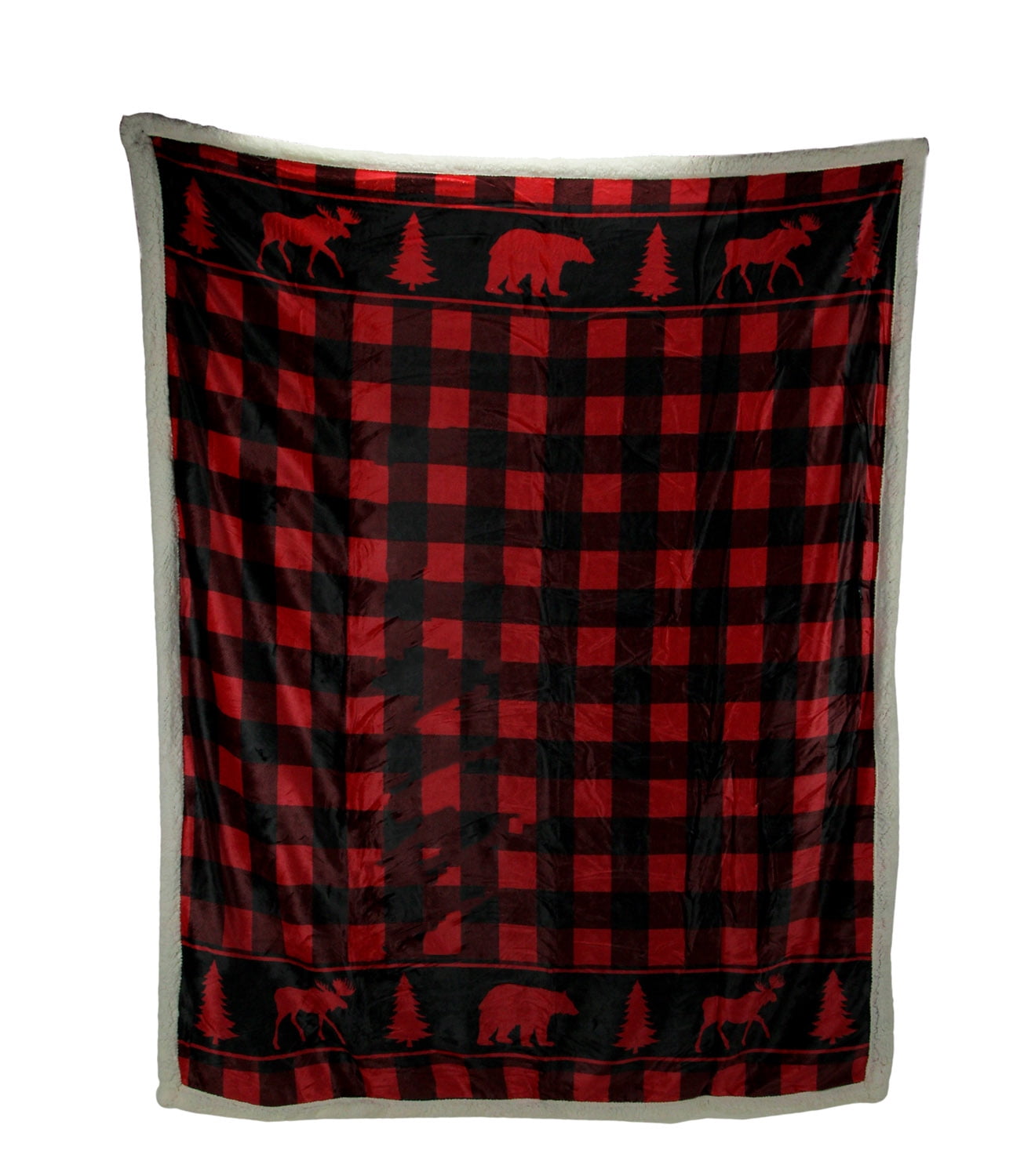 Black and Red Flannel Print Rustic Silk Touch Sherpa Throw Blanket