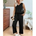 thumbnail image 6 of Two Piece Sets for Women Summer Outfits Lounge Sets Mock Neck Tops Wide Leg Crop Pants Vacation Travel Outfits Black S, 6 of 8