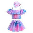 thumbnail image 3 of Gunia Girl Swimsuits Summer Child Tie Dye Prints Ruffles 3 Piece Swimwear Bikini Hat Set Beachwear Poolside Seaside,5-6 Years, 3 of 9