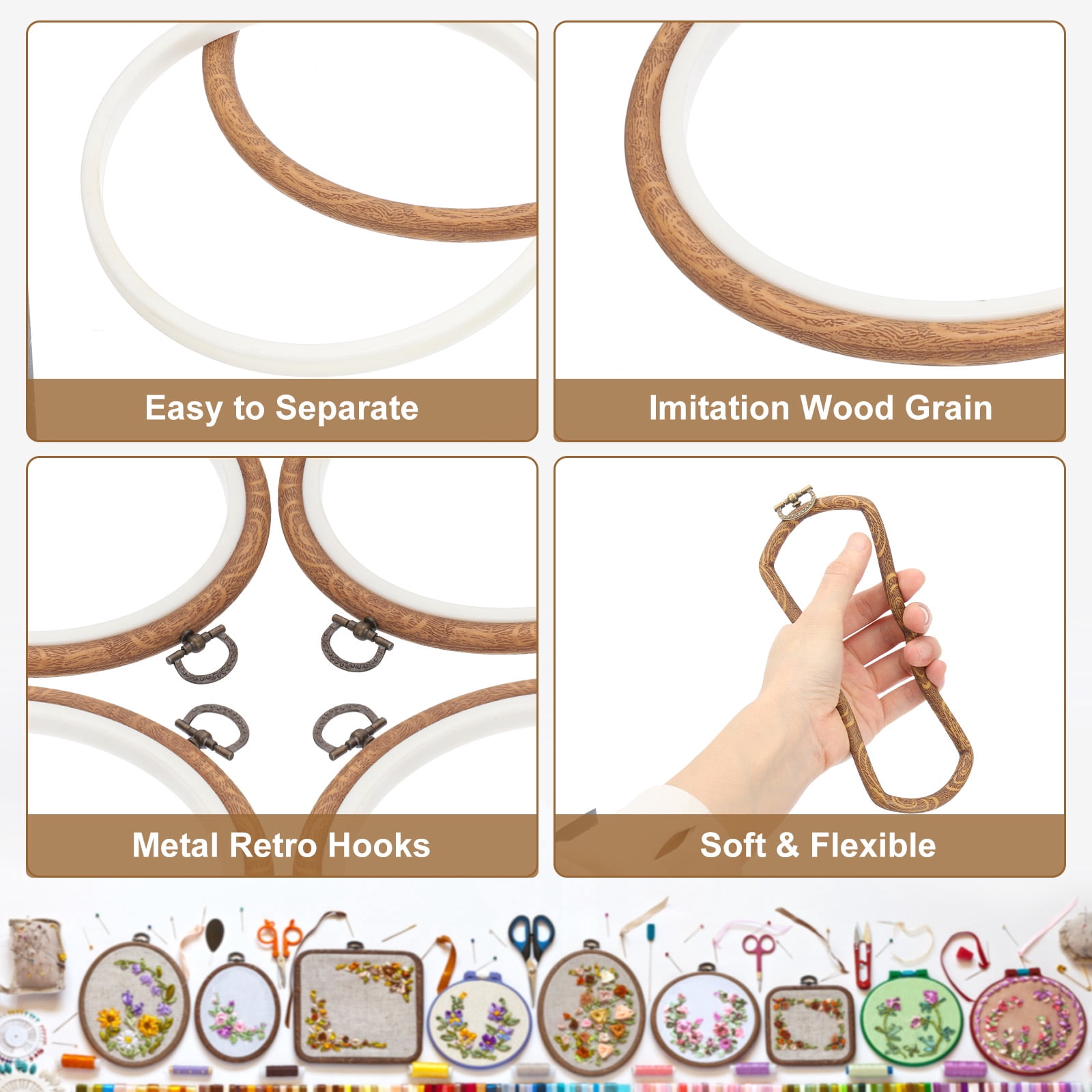Uxcell 12 Pieces 5.7" Embroidery Hoops Frame Imitated Wood Circle Cross Stitch Hoop Ring for Embroidery Art Craft Handy Sewing Decoration