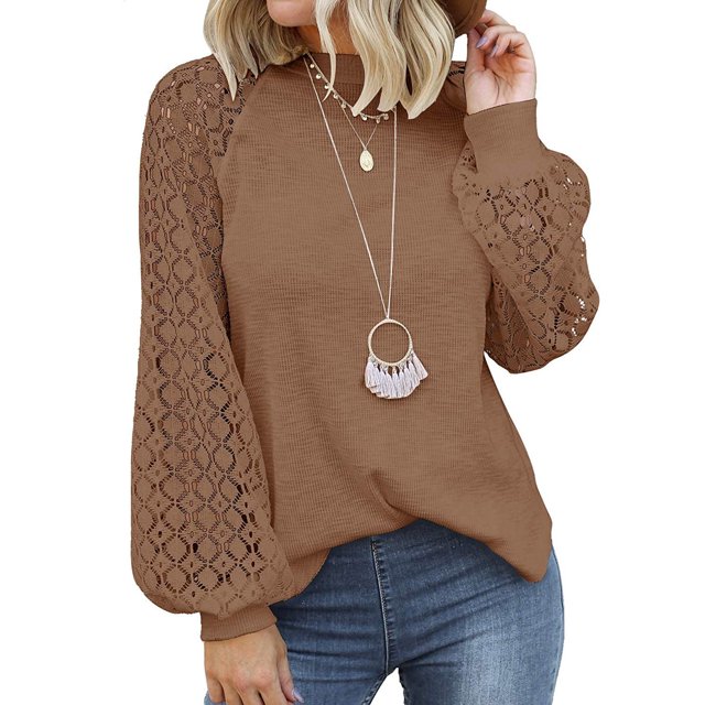 Women’s Long Sleeve Tops Lace Casual Loose Blouses T Shirts Ladies