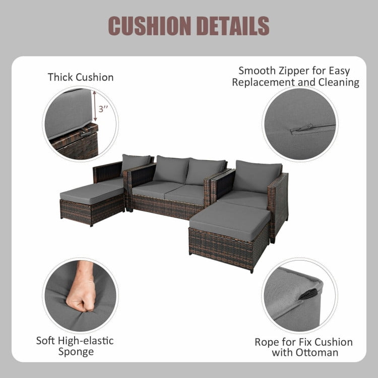 Aimee Lii 5 Pieces Patio Cushioned Rattan Furniture Set, Rattan Outdoor Furniture, Gray Aimee Lii 5 Pieces Patio Cushioned Rattan Furniture Set, Rattan Outdoor Furniture, Gray