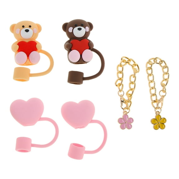 Unique Bargains 6 Pcs Protective Drinkware Accessory Pink Brown Silicone Metal