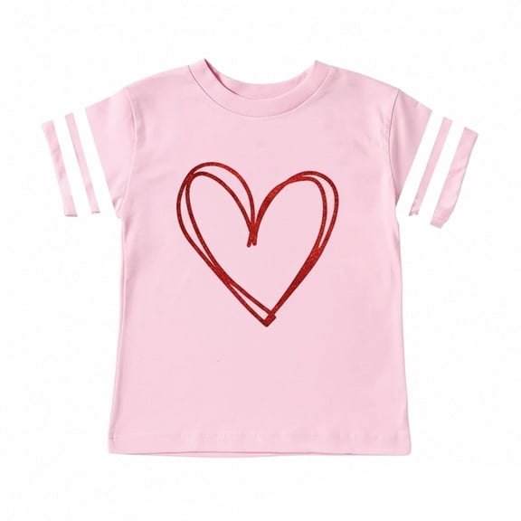 JAJAHO Girls Graphic Tee For Kids Summer Top Girl Heart Printed Short Sleeve Crew Neck Loose Fit T Shirt Ages 1-13 Years Soft Tops