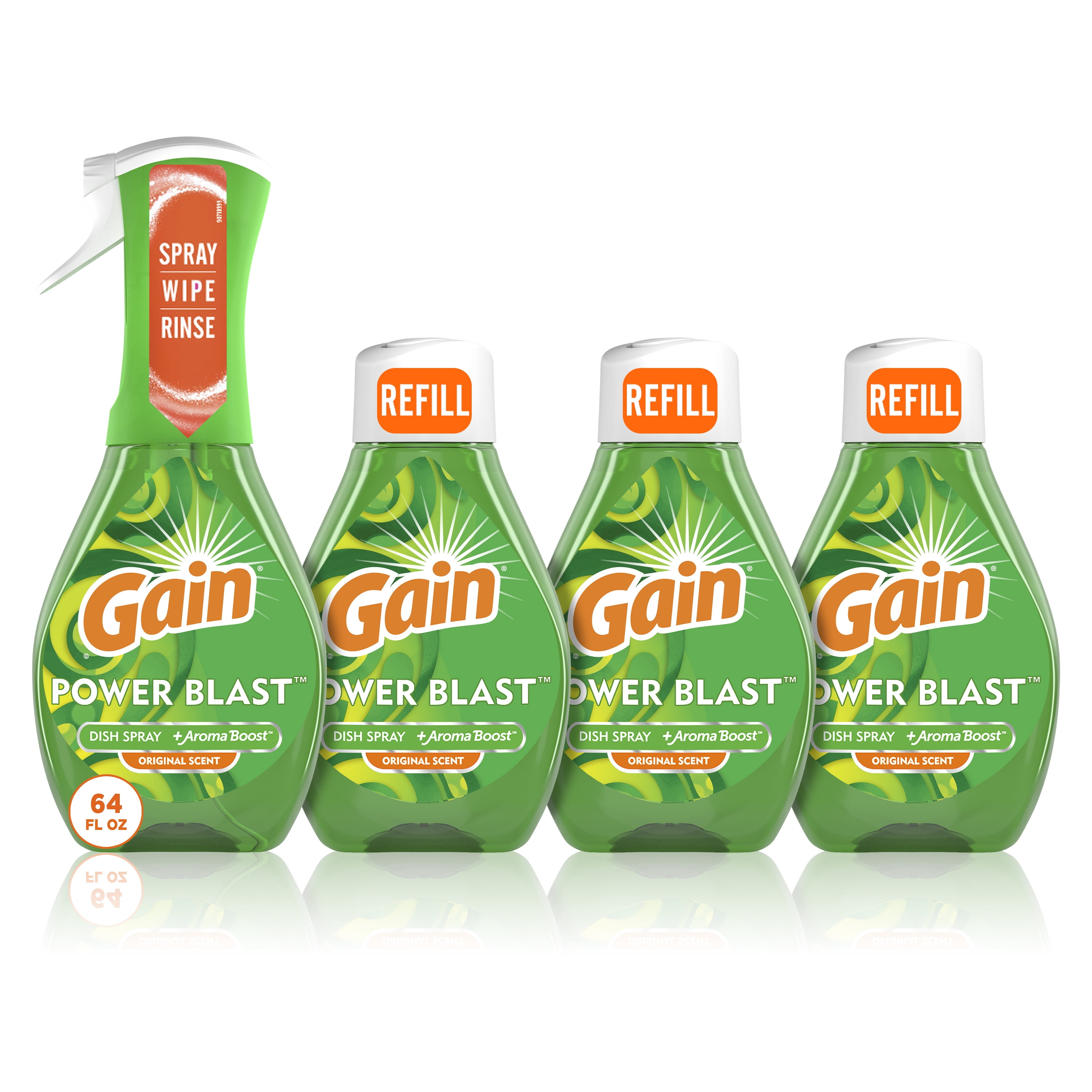 Gain Spray Dish Soap, 16 Fluid Ounce, 1 Spray and 3 Refills