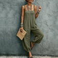 thumbnail image 2 of Women's Cotton‑Linen Spaghetti Strap Jumpsuit Solid‑Color Sleeveless Loose Harem‑Leg One‑Piece Pants with Side Pockets Green L(L), 2 of 8