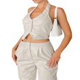 thumbnail image 4 of Women Backless Halter Button Down Faux Leather Vest Tank Top S M L XL, 4 of 6