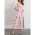 thumbnail image 6 of KelaJuan Women Long Sleeve Floral Dress Casual Square Neck Ruched A-Line Party Long Dress for Beach Cocktail Club Streetwear, 6 of 6