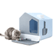 thumbnail image 1 of Arenero para gato cerrado en forma casa tamaño mediana de fácil limpieza color Azul con pala Ajolopet, 1 of 13