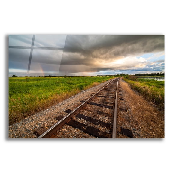 Epic Art 'Train Track Sunset 1' by Joe Reimer Photography, Acrylic Glass Wall Art, 16"x12"