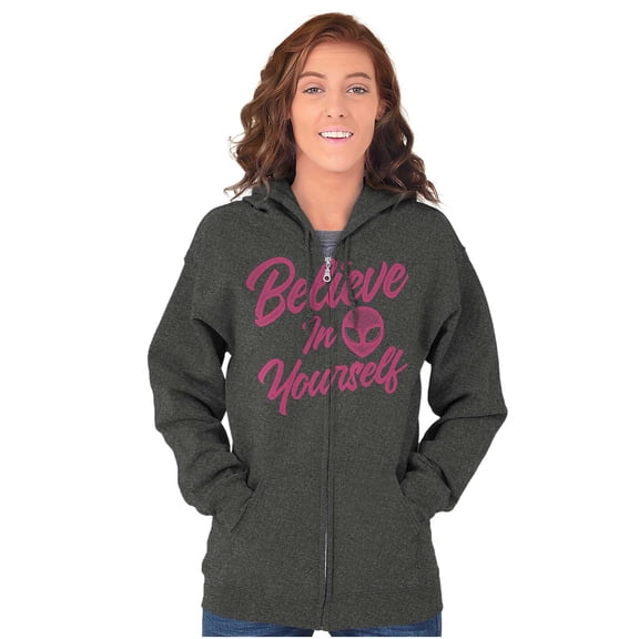 Cute Inspirational Motivation Alien Zip Hoodie Sweatshirt Women Brisco Brands 2X