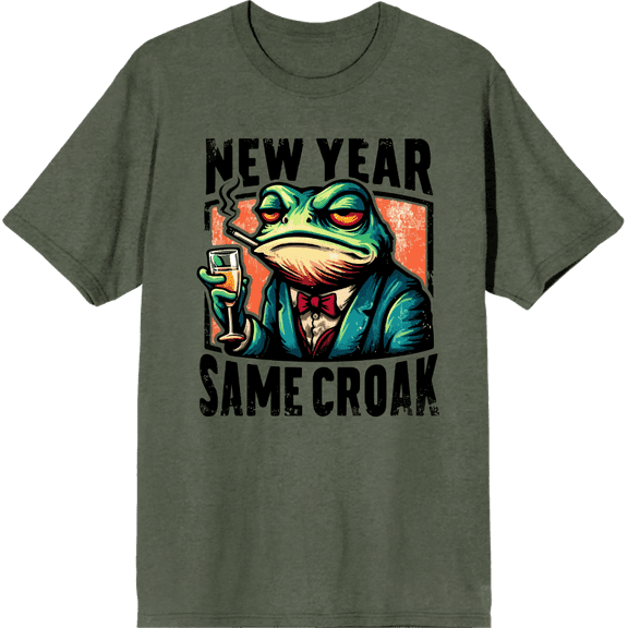 New Year Same Croak Adult Green Crew Neck Short Sleeve Tee-Medium