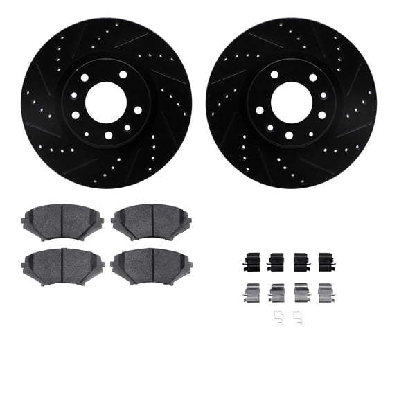 Dynamic Friction Company Front Brake Rotors-Drilled and Slotted-Black with 5000 Advanced Brake Pads includes Hardware 8512-80208