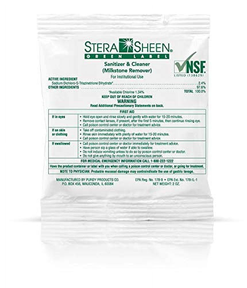 Sanitizer | 2 oz. Packets | Green Label Food Grade Cleaner & MilkStone Remover | SSG1002 by Purdy Products | Non-Corrosive Cleaner | Clean Soft Serve & Gelato Machines