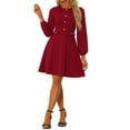 thumbnail image 2 of INSPIRE CHIC Women's Contrast Button Decor Long Sleeve Wear-to-Work Dress XS Red, 2 of 6
