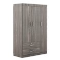 thumbnail image 4 of 3-Door Wardrobe Closet with Locking Drawer, Bedroom Armoires with Top Cabinet, Tall Wardrobe Closet Cabinet for family, Wood Grain Effect in Gray, 4 of 9
