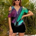thumbnail image 3 of Alaskan Aurora Aurora Borealis Northern Lights Womens Summer V Neck Zipper Top Short Sleeve T Shirt Off Shoulder Top Casual Classy Loose Shirts, 3 of 7