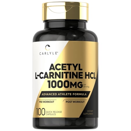 Acetyl L-Carnitine HCL Capsules 1000mg | 100 Count | Non-GMO and Gluten Free Supplement | By Carlyle