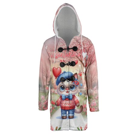 Happy Valentine’s Day Adorable Siamese Kitten Holding Heart Balloon All Over Print 3D Hooded Duffle Toggle Coat Cat Lover Kitten Owner Gifts - 00030