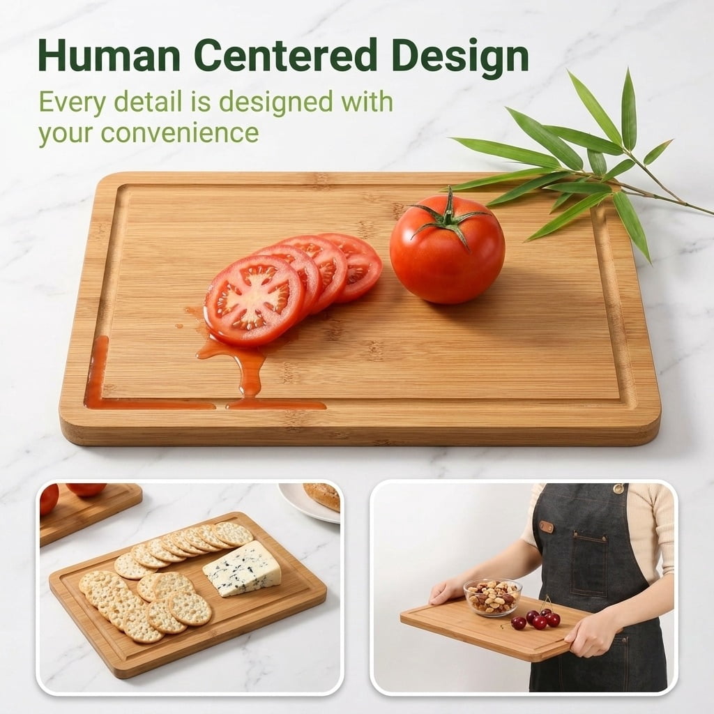 BEINGMATE Care 3-Piece Deep Carbonized Bamboo Cutting Board Set with Storage Stand | Deep Juice Grooves & Easy-Grip Handles | Knife-Friendly, Durable Chopping Boards for Meat, Vegetables & Fruit