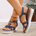 thumbnail image 2 of IWRICH Womens Wedge Sandals Flower Low Heel Dressy Sandals Elastic Ankle Strap Rhinestone Summer Comfortable Shoes Blue3 9.5, 2 of 9