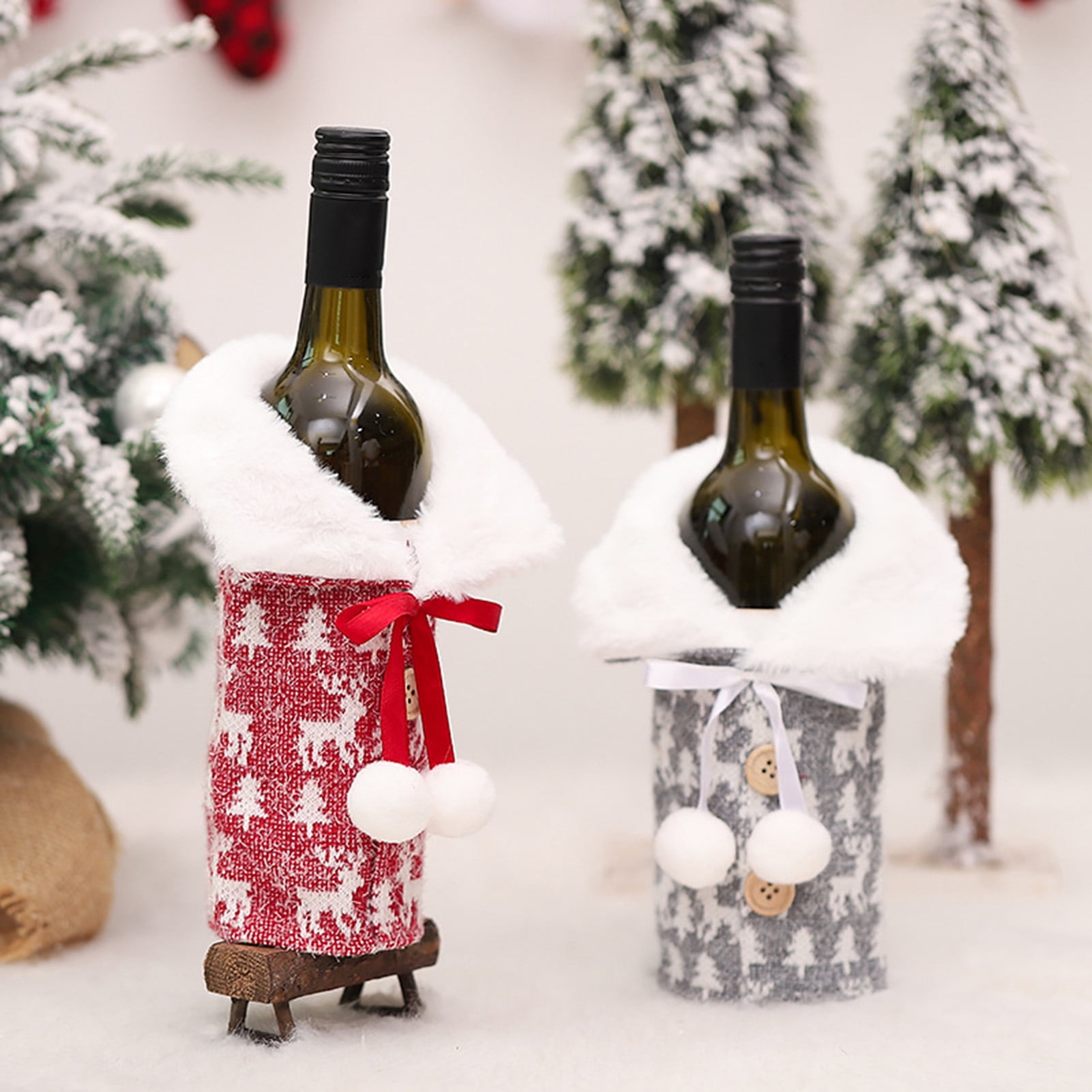 Cute Bowknot Christmas Wine Bottle Cover Bag Xmas Home Dinner Table Party Decor 
