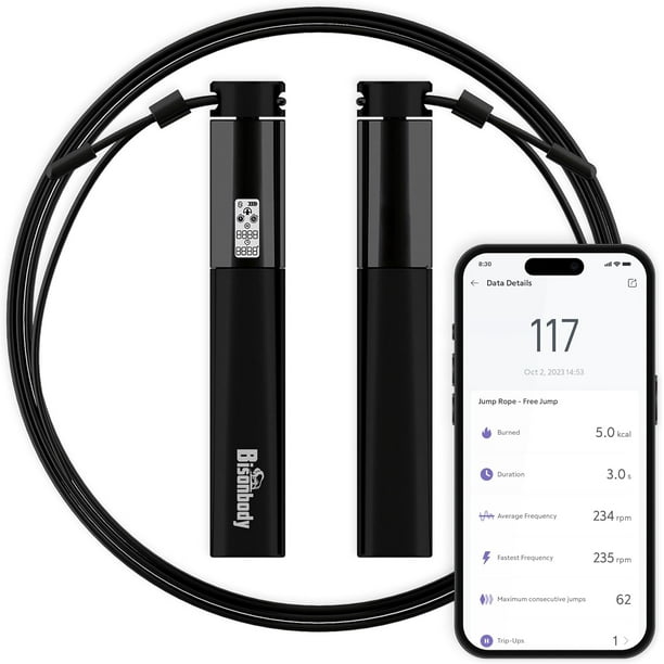 Bisonbody Smart Jump Rope Fitness Skipping Rope with App – 2 Function Modes – Classic 3m Rope & Ropeless Shortballs – Bluetooth Skipping Rope with Fitdays+ App for Seamless Progress Tracking