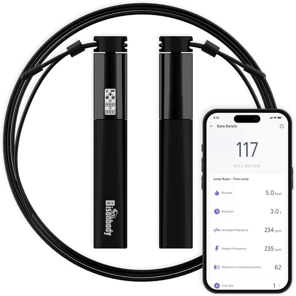 Bisonbody Smart Jump Rope Fitness Skipping Rope with App – 2 Function Modes – Classic 3m Rope & Ropeless Shortballs – Bluetooth Skipping Rope with Fitdays+ App for Seamless Progress Tracking